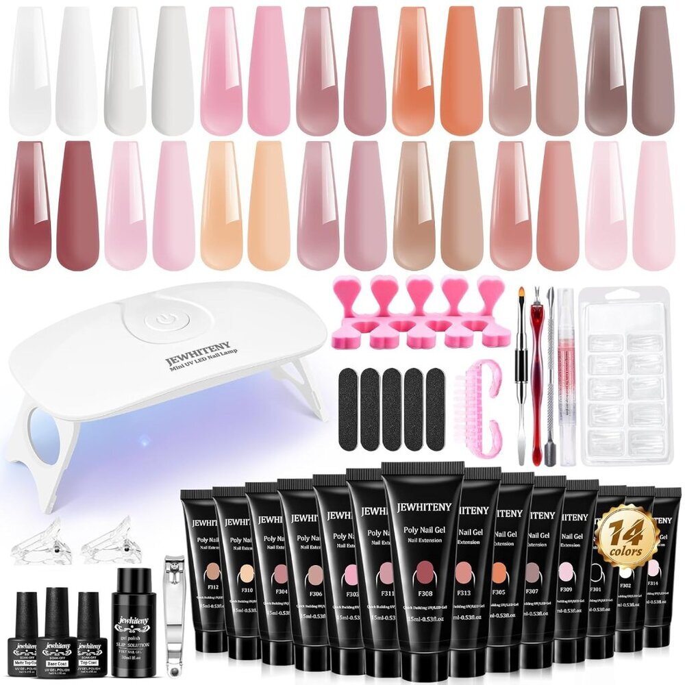 Poly Extension Gel Nail Kit 14 PCS Poly Gel Kit with Slip Solution and Mini Lamp